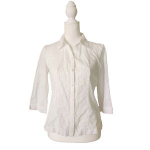 JM Collection White Eyelet Lace Button Down Blouse